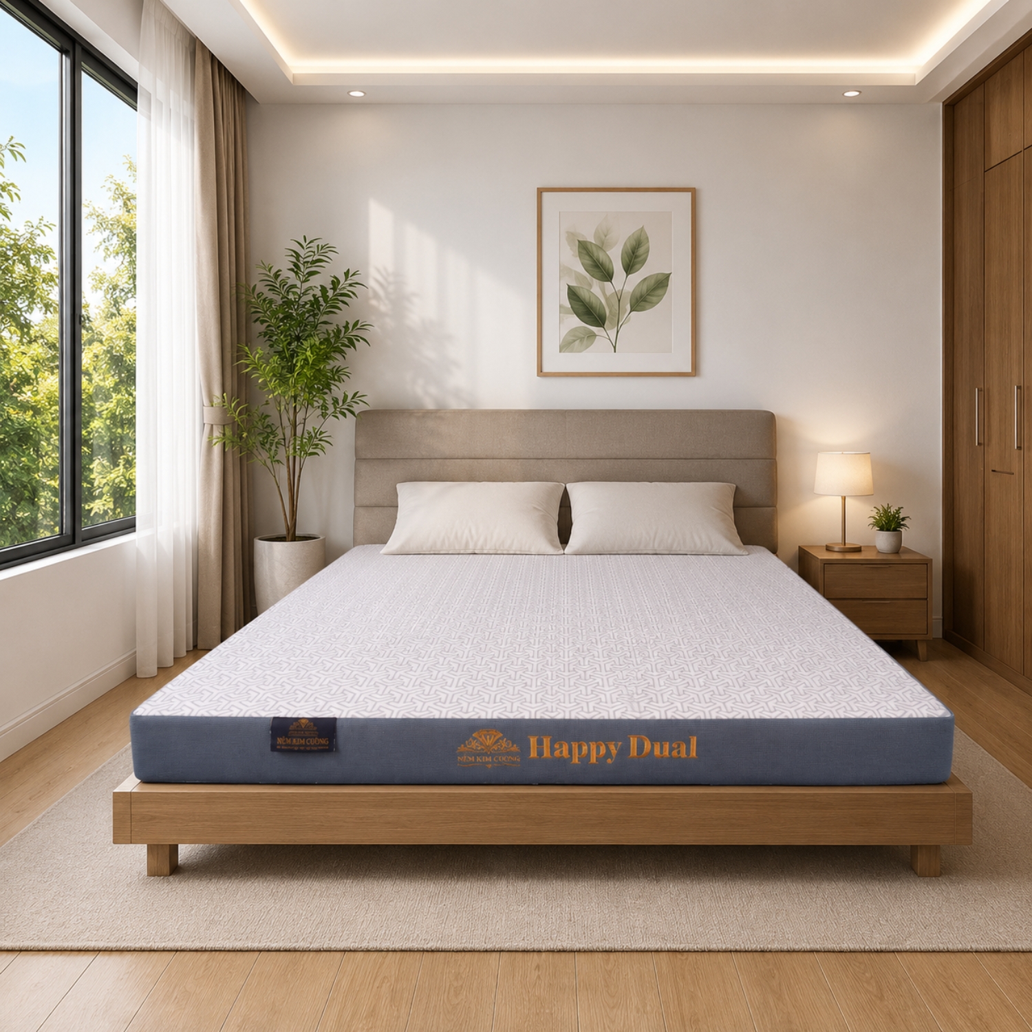 Đệm cao su thiên nhiên Kim Cương 2 mặt lỗ HappyDual