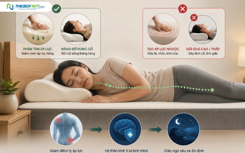 Vai trò của cấu trúc nệm và gối đối với sự ổn định giấc ngủ