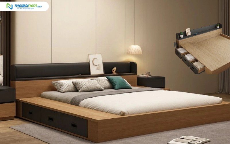 Giường gỗ Nhật ngăn kéo Tatana MDF028