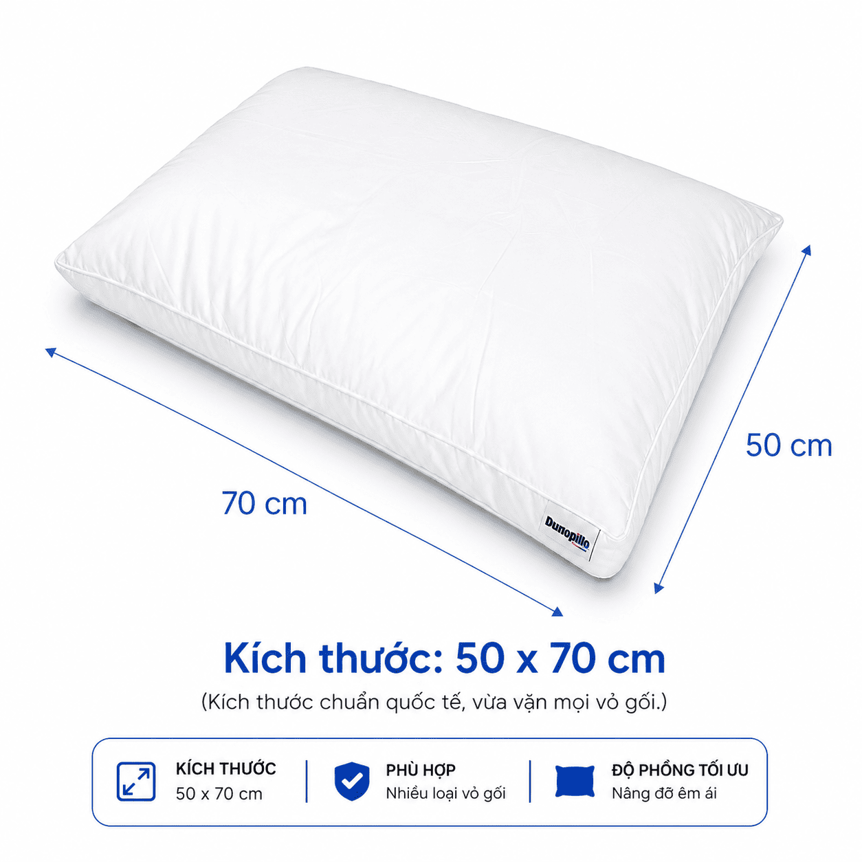 kích thước gối bông dunlopillo