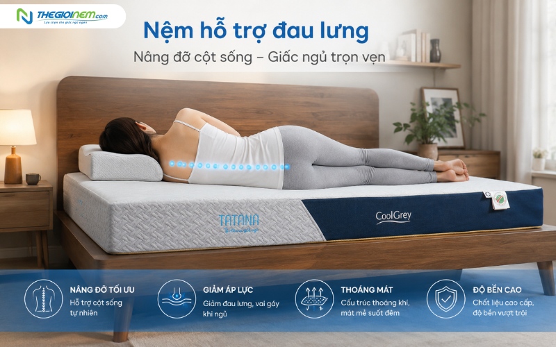 Nệm hỗ trợ đau lưng giúp nâng đỡ, hạn chế lún võng