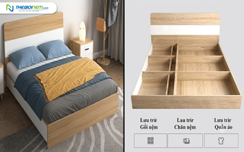 Giường gỗ Nhật ngăn kéo Tatana MDF032