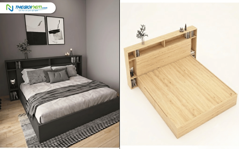 Giường ngủ ngăn kéo liền kệ đầu giường Tatana MDF051