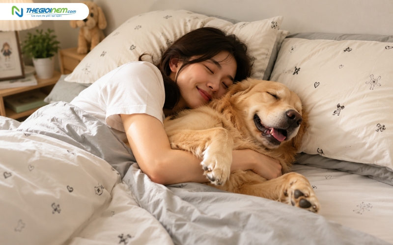 Nhiều người có thói quen ngủ cùng thú cưng trên giường