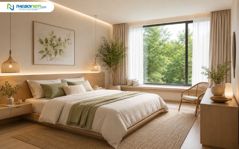 Phòng ngủ thoáng mát được setup đủ phụ kiện