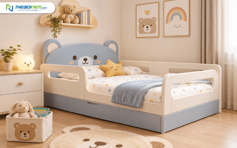 Giường ngủ phù hợp cho bé với thiết kế an toàn và hiện đại