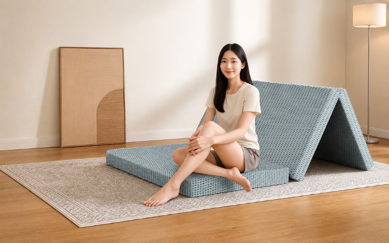 Nệm gấp 3 Kim Cương mỏng dễ di chuyển
