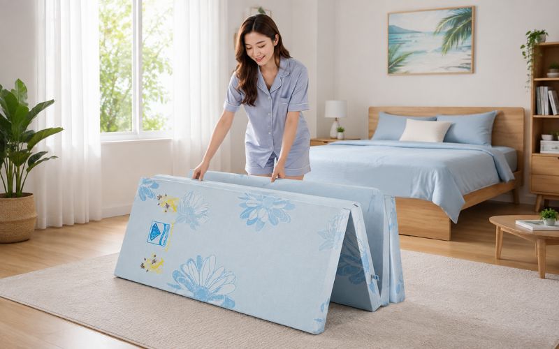 Nệm Kim Cương gấp 3 gọn gàng, tiện lợi