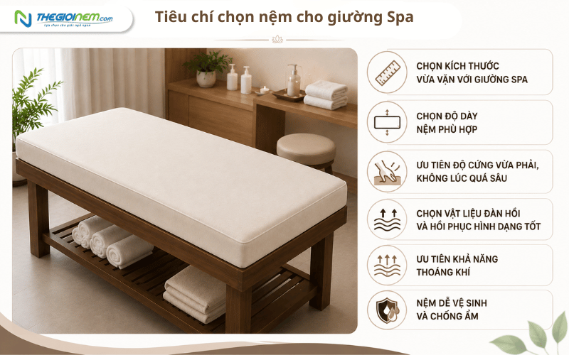 Tiêu chí chọn nệm cho giường spa