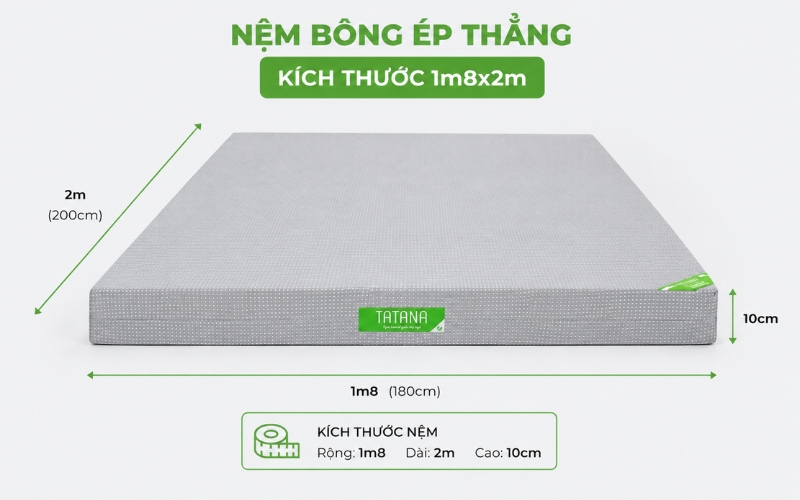 Nệm bông ép thẳng 1m8 – rộng rãi cho gia đình