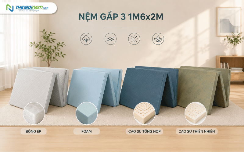 Các loại nệm gấp 3 1m6x2m phổ biến