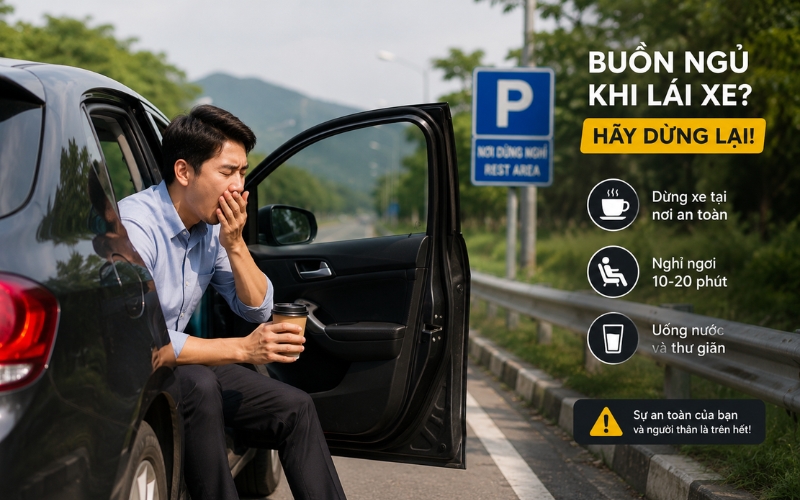 Khi lái xe, nếu buồn ngủ thì dừng lại nghỉ ngơi