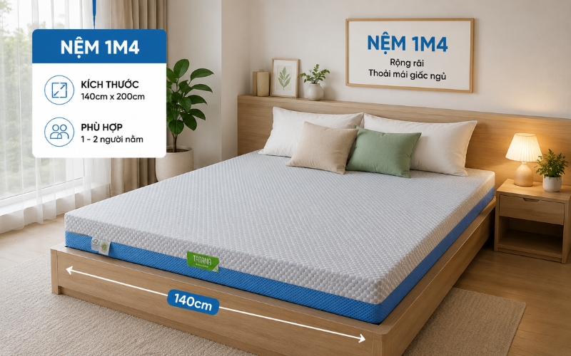 Nệm 1m4 có thể sử dụng cho 2 người nằm