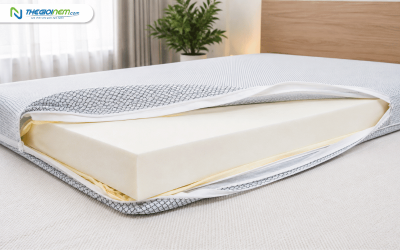 cấu tạo nệm cao su nhân tạo gồm lõi foam và lớp áo nệm