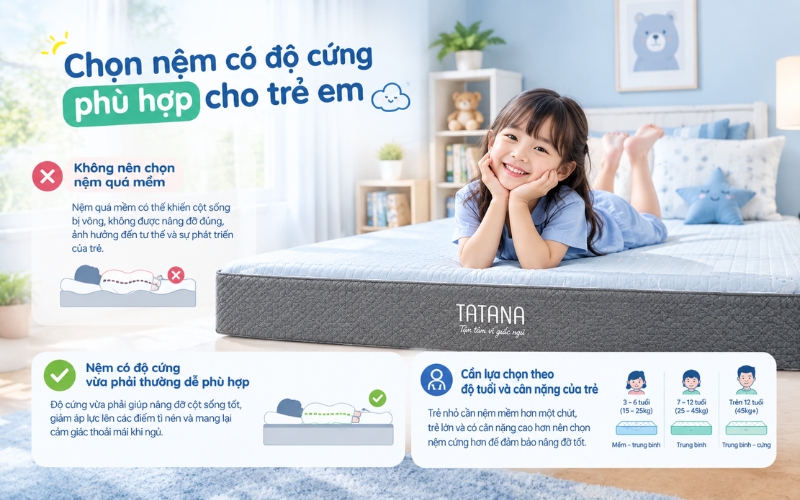 Cách chọn nệm có độ cứng phù hợp cho trẻ em