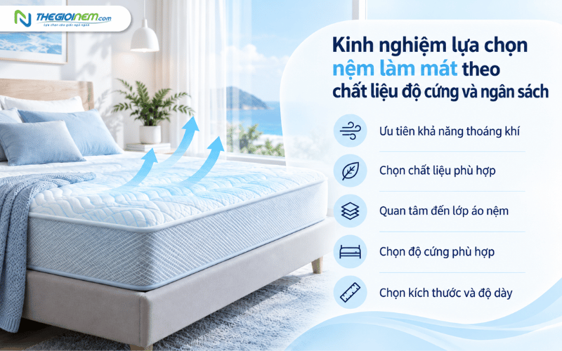 Kinh nghiệm lựa chọn nệm làm mát theo chất liệu độ cứng và ngân sách