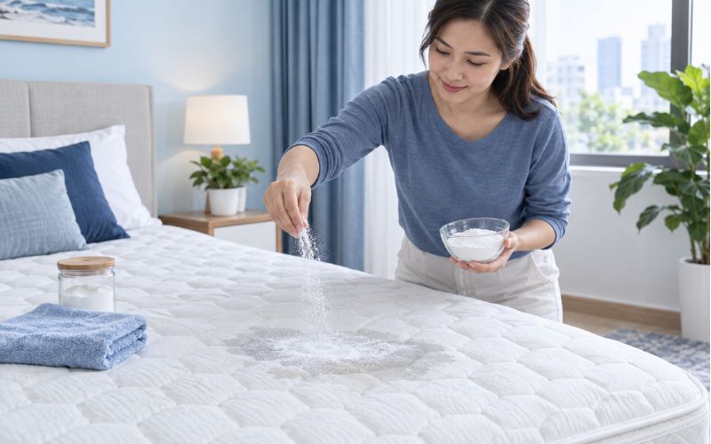 Rắc baking soda để hút ẩm và giảm mùi