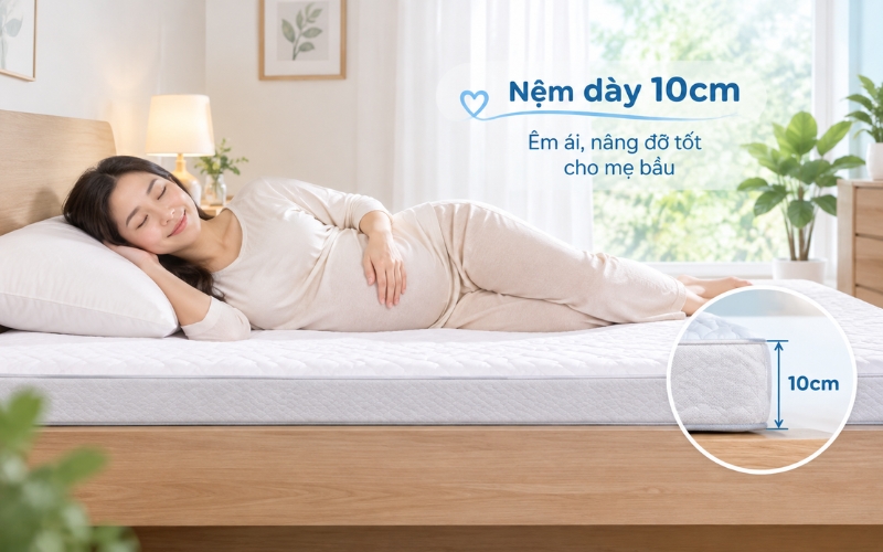 Nệm cho mẹ bầu nêm chọn độ dày từ 10cm trở lên
