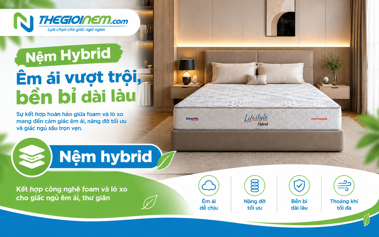 Nệm hybrid kết hợp công nghệ foam và lò xo