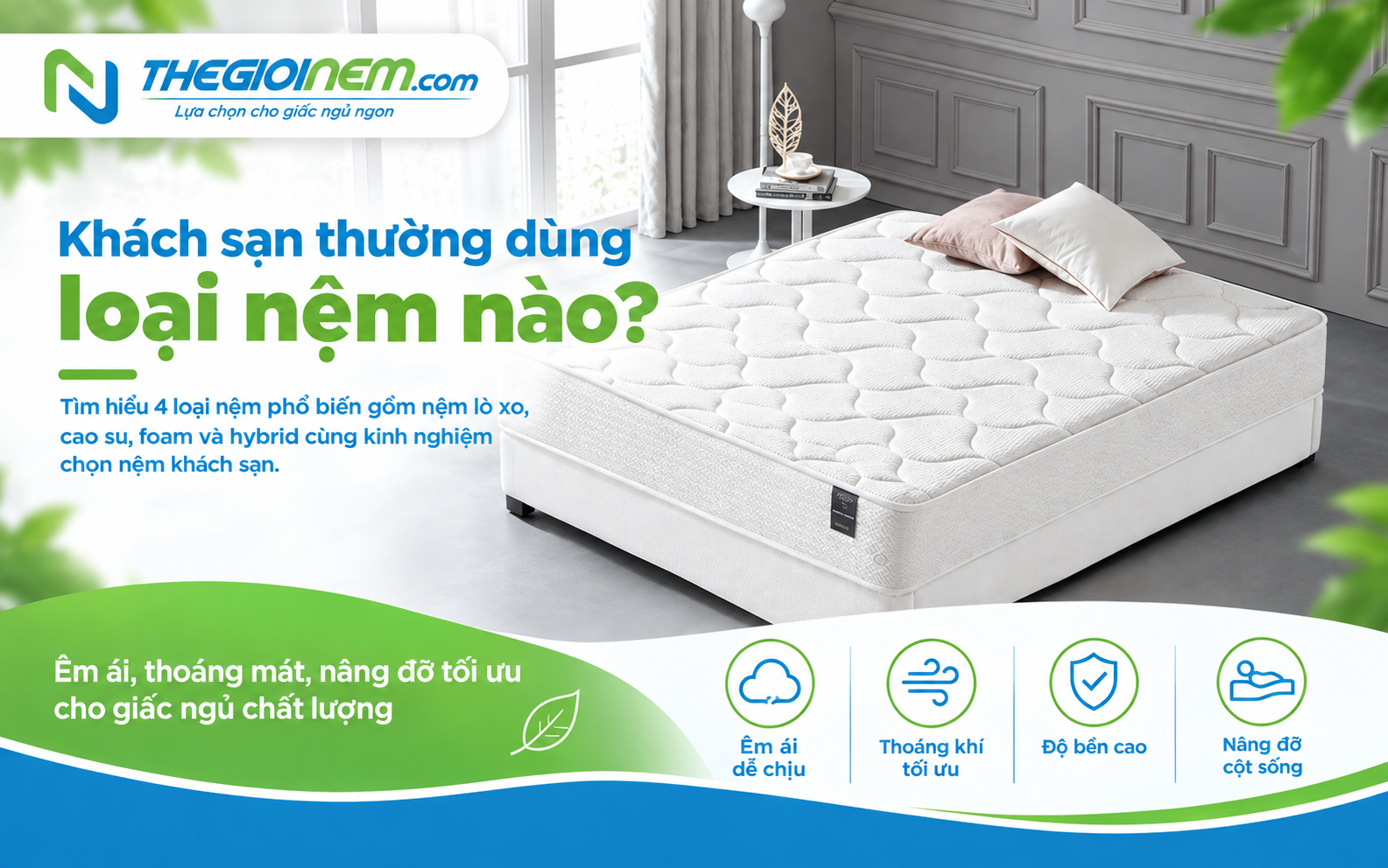 Phòng khách sạn cao cấp sử dụng nệm thoải mái cho khách lưu trú
