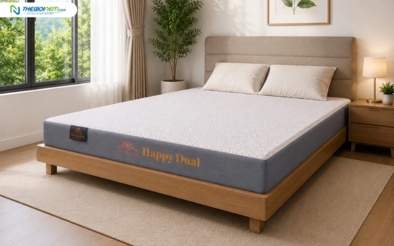 Nệm cao su thiên nhiên Kim Cương Happydual thiết kế hai mặt lỗ