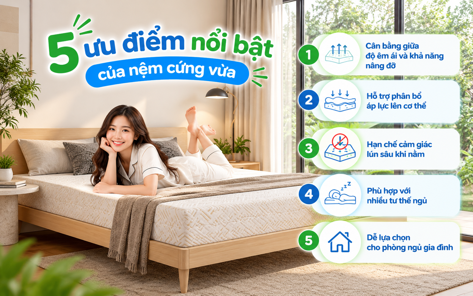 5 ưu điểm nổi bật của nệm cứng vừa