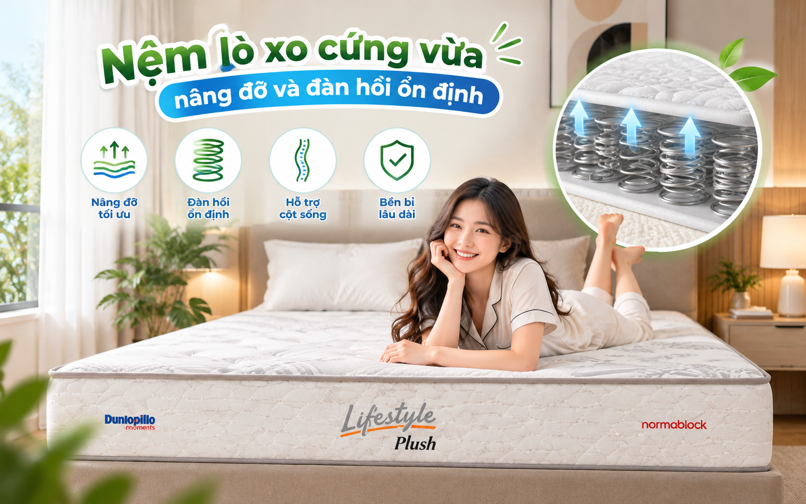 Nệm lò xo cứng vừa nâng đỡ và đàn hồi ổn định