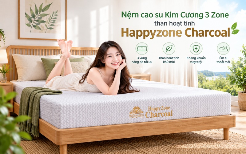 Nệm cao su Kim Cương HappyZone Charcoal