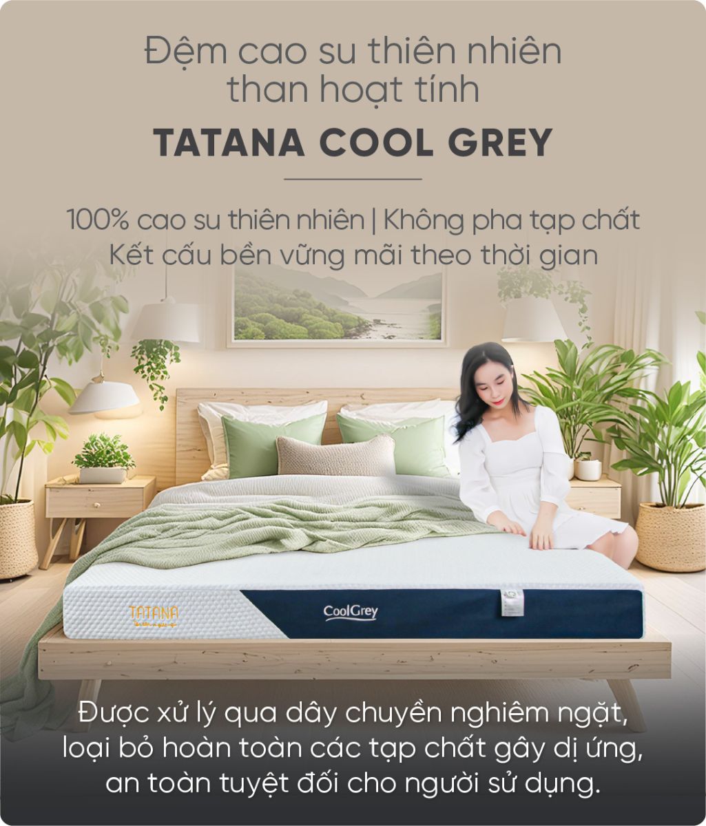 Đệm cao su thiên nhiên than hoạt tính Tatana Cool Grey