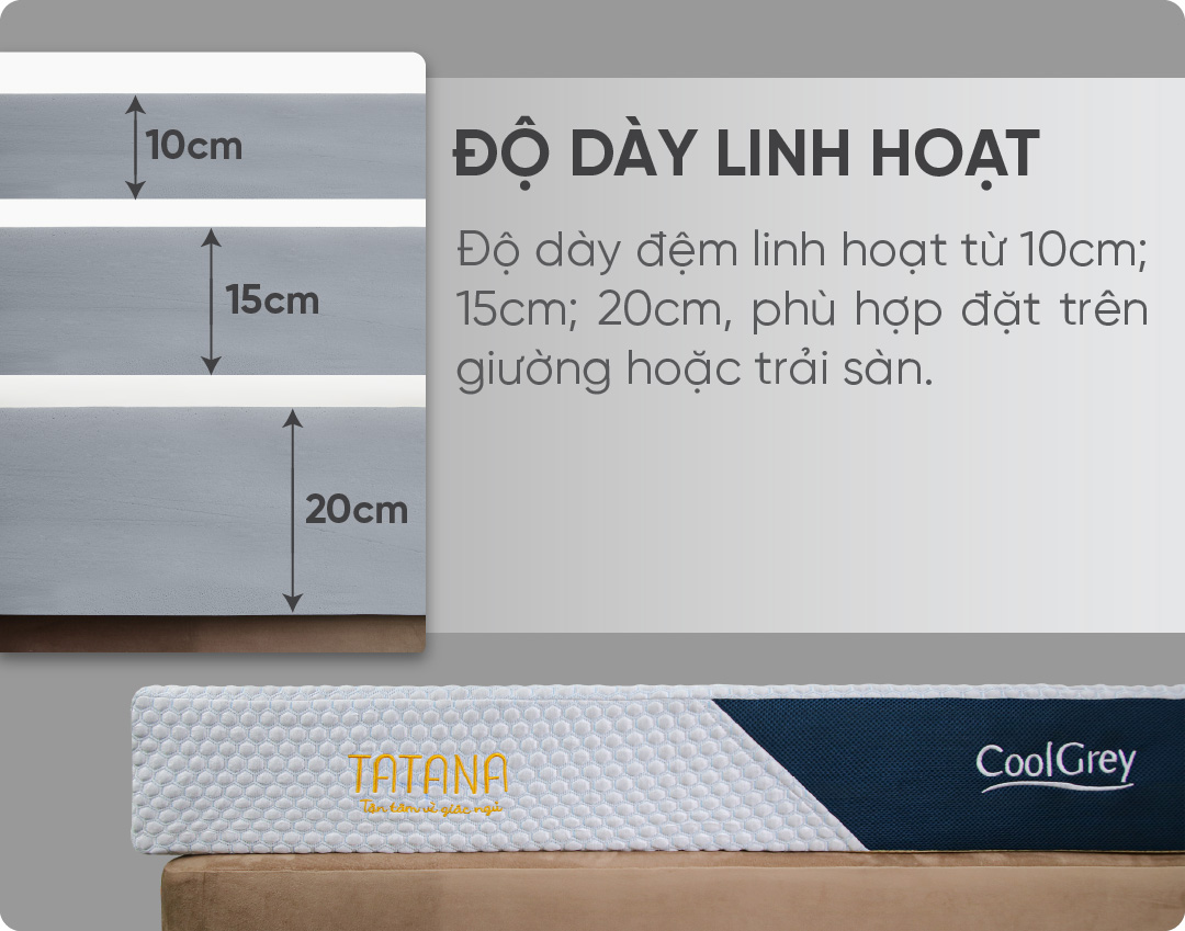 Đệm cao su thiên nhiên than hoạt tính Tatana Cool Grey