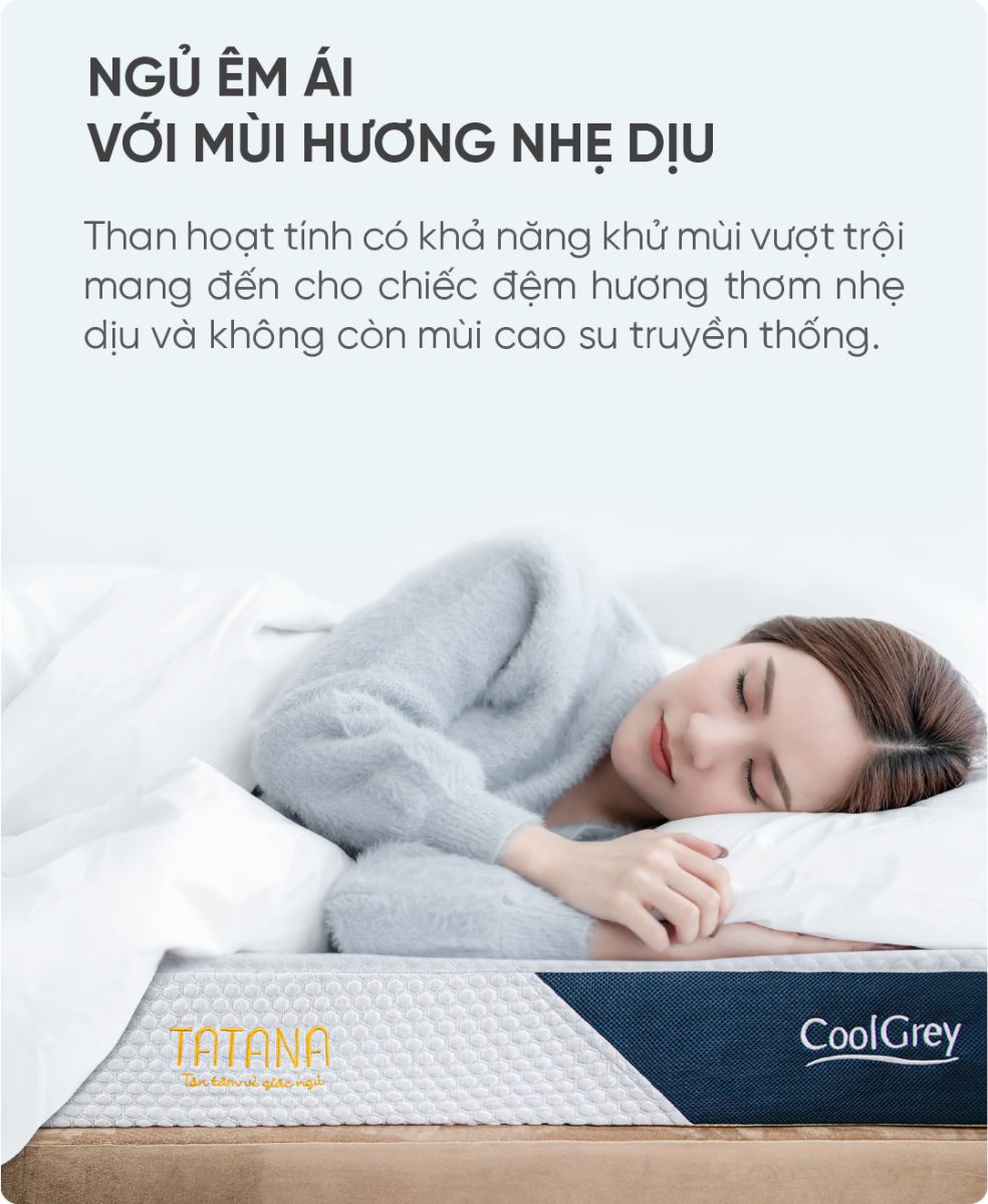 Đệm cao su thiên nhiên than hoạt tính Tatana Cool Grey