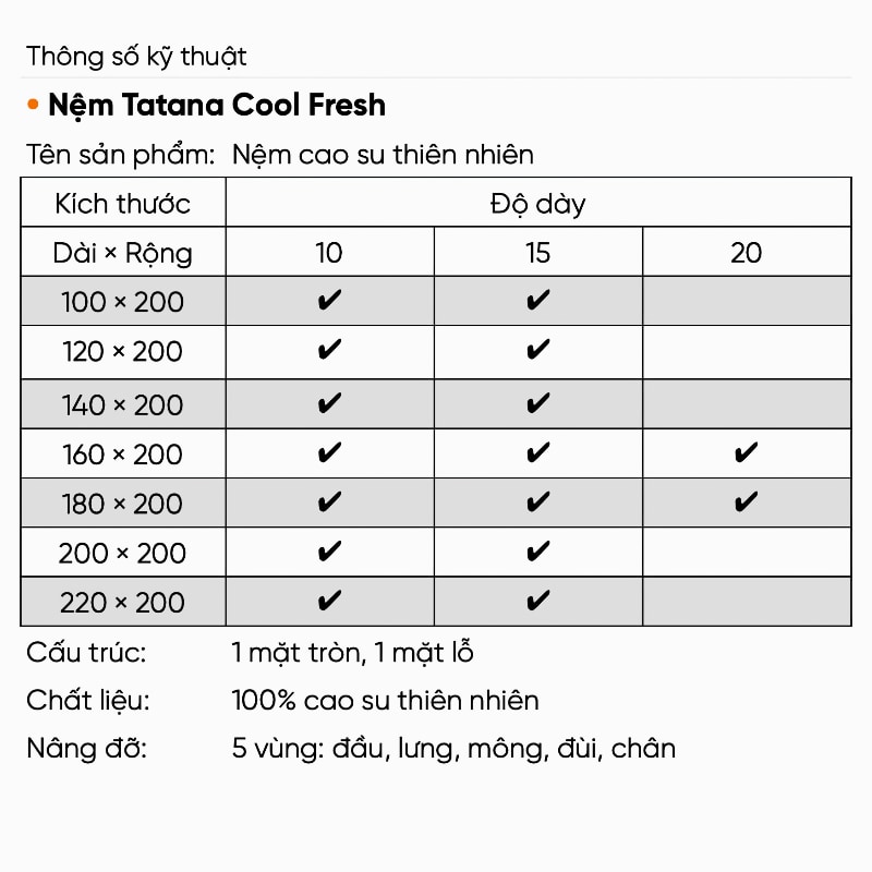 Nệm Cao Su Thiên Nhiên Tatana Cool Fresh