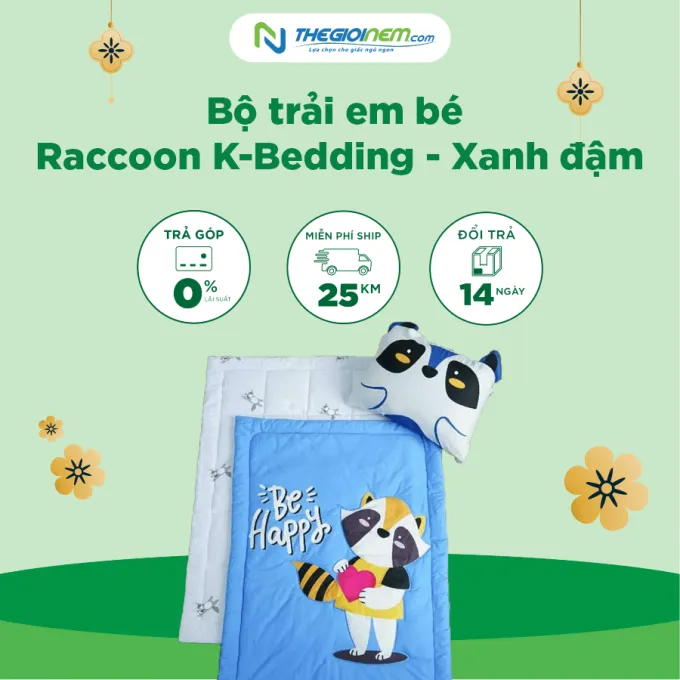 Bộ trải em bé Raccoon K-Bedding - Xanh đậm khuyến mãi 15% tại Thegioinem.com