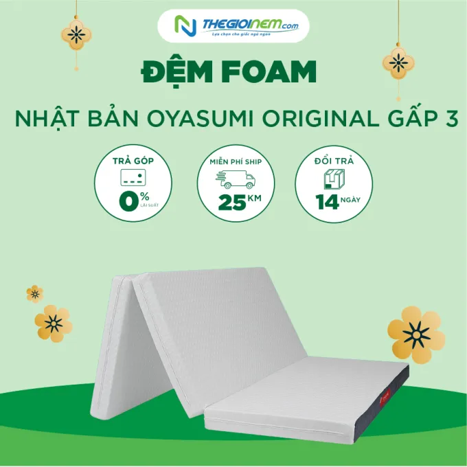 Đệm Foam Oyasumi Original gấp 3 chính hãng, chất lượng tại Thegioinem.com