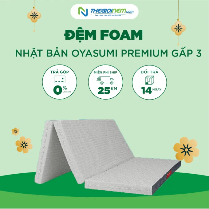 Đệm Foam Oyasumi Premium gấp 3 ưu đãi giảm 10% tại Thegioinem.com