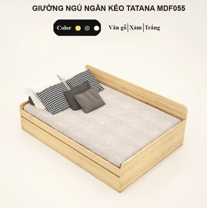 Giường Ngủ Gỗ MDF 3 Hộc Kéo Tatana MDF055 thiết kế đơn giản tiện lợi với các ngăn kéo tiện lợi 