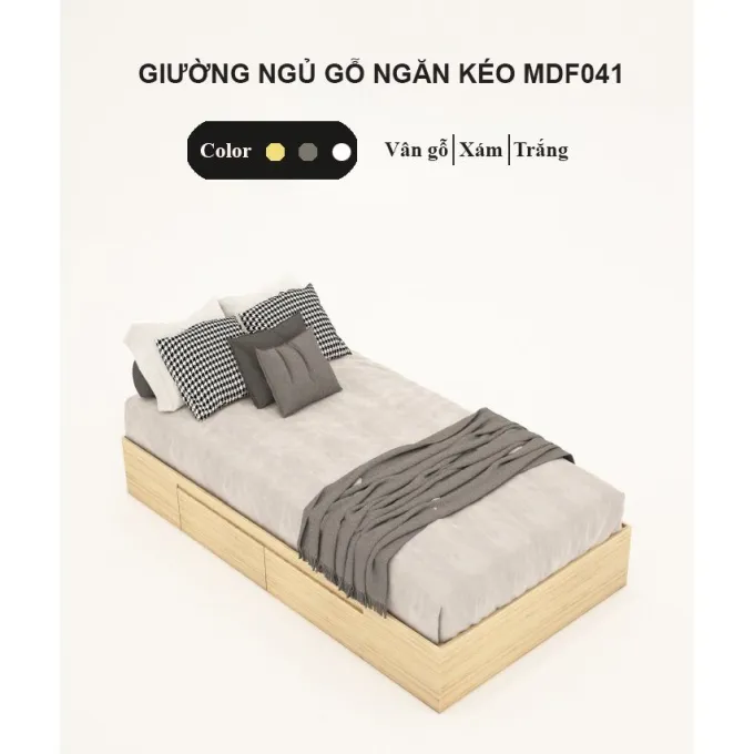 Giường ngủ gỗ ngăn kéo Tatana MDF041 thiết kế hiện đại, chất liệu gỗ MDF bền chắc 