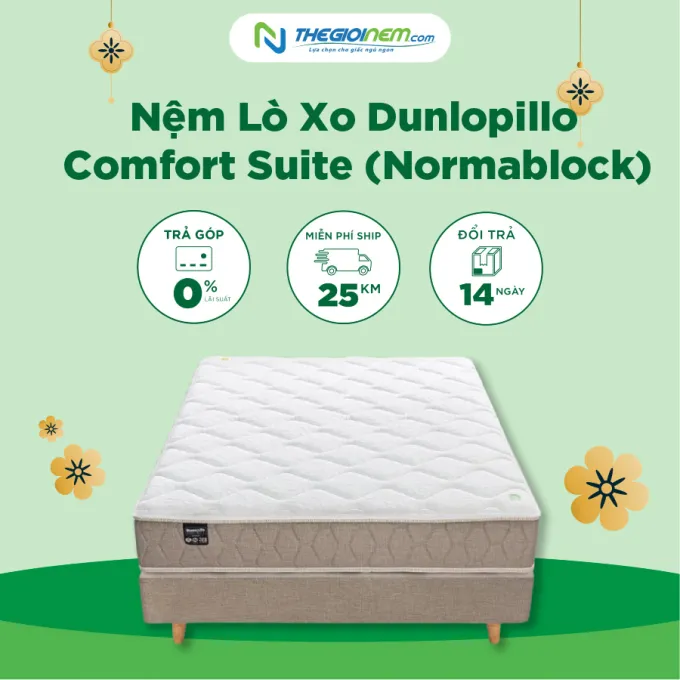 Nệm Lò Xo Dunlopillo Comfort Suite (Normablock) KM 25% | Nệm lò xo Dunlopillo Comfort Suite Normablock với cấu trúc lò xo túi một sợi, giúp nâng đỡ tối ưu các đường cong của cơ thể.