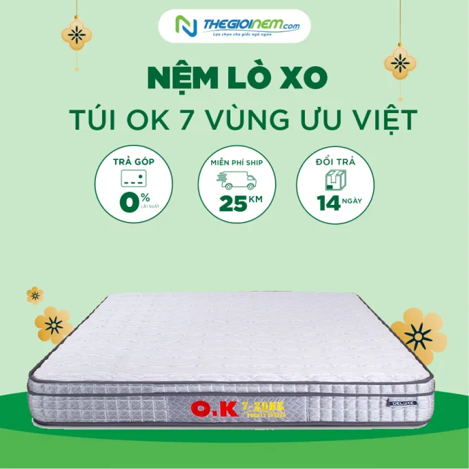 Nệm Lò Xo Túi OK 7 Vùng Ưu Việt Giảm 20% + Quà | Thegioinem.com