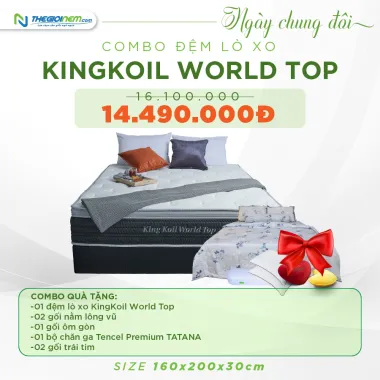 Combo 4: Đệm King Koil World Top + chăn ga tencel + gối