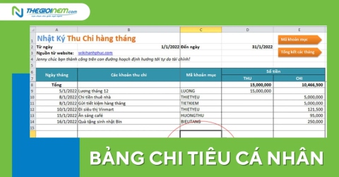 Bảng chi tiêu cá nhân 