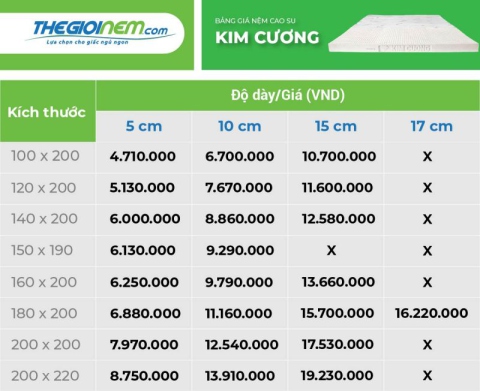 Bảng giá các loại đệm khuyến mãi mới nhất 2024 | Thegioinem.com