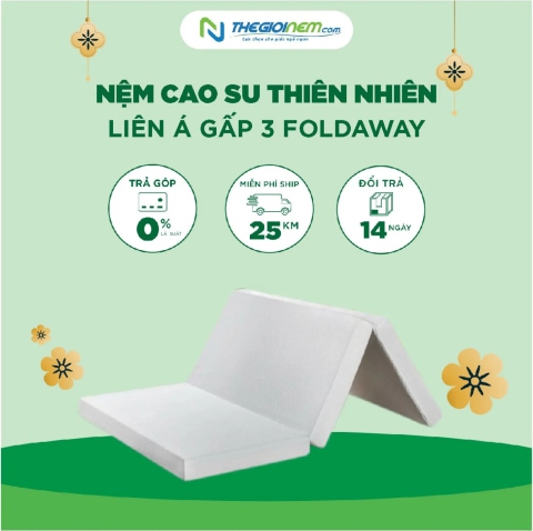 Nệm Cao Su Thiên Nhiên Liên Á Gấp 3 Foldaway Giảm 15% | Thegioinem.com