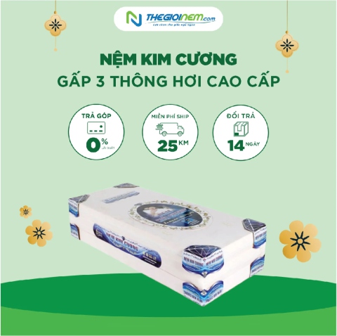 Nệm Kim Cương Gấp 3 Thông Hơi Cao Cấp Giảm 20% Tại Thegioinem.com