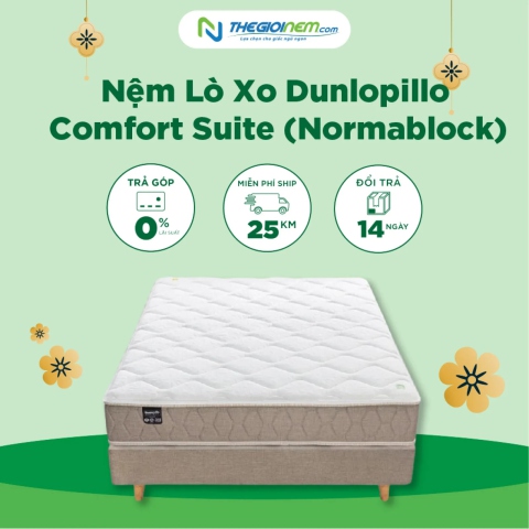 Nệm Lò Xo Dunlopillo Comfort Suite (Normablock) KM 20% | Nệm lò xo Dunlopillo Comfort Suite Normablock với cấu trúc lò xo túi một sợi, giúp nâng đỡ tối ưu các đường cong của cơ thể.