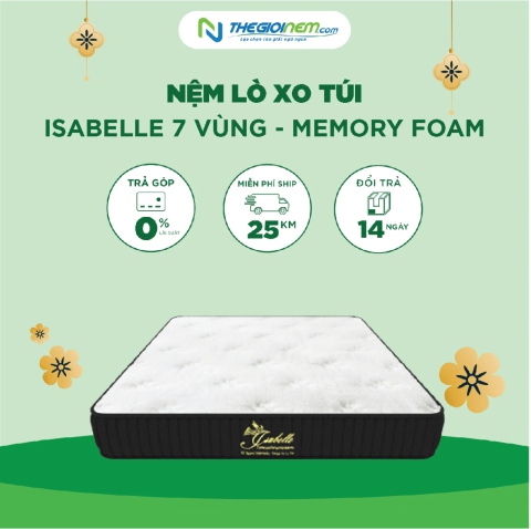 Nệm lò xo túi Isabelle 7 vùng – Memory Foam Giảm 20% | Thegioinem.com