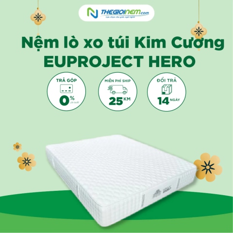 Nệm lò xo túi Kim Cương EUPROJECT HERO Khuyến Mãi 20%