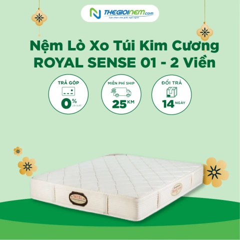 Nệm Lò Xo Túi Kim Cương Royal Sense 01 - 2 Viền Giảm Giá 15%