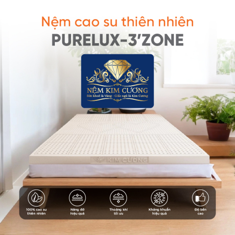 Nệm Cao Su Thiên Nhiên Kim Cương Purelux-3’Zone Ưu Đãi 25% + Quà Tặng