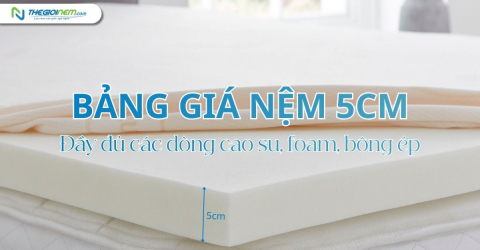 Bảng giá nệm 5cm mới nhất 2026: Cao su, Bông ép, Foam | Thế Giới Nệm